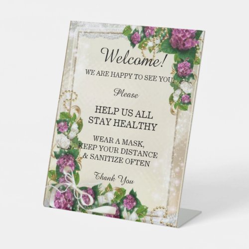 Purple Hydrangea And Lace Wedding Safety  Pedestal Sign