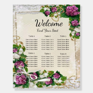 Purple Hydrangea And Lace Wedding Seating Chart Foam Board
