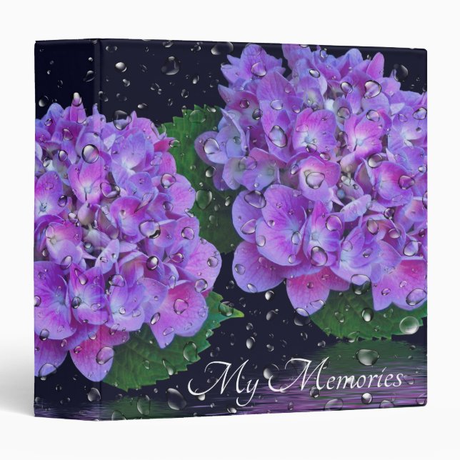 Purple Hydrangea and Raindrops 3 Ring Binder (Front/Spine)