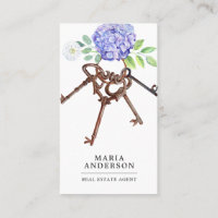 Purple Hydrangea Antique Keys Real Estate Agent Business Card