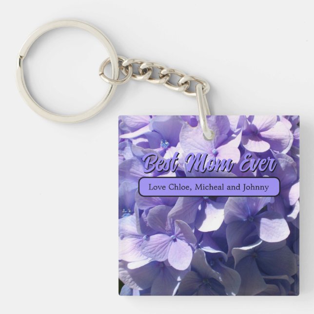 Purple Hydrangea best mom ever Keychain (Front)