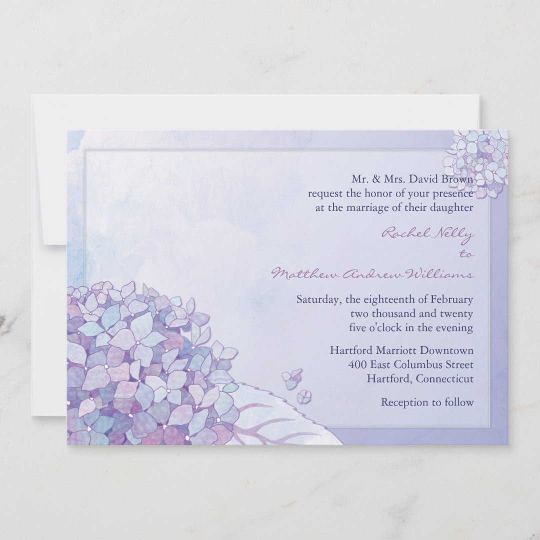 Purple Hydrangea Blooms Floral Wedding Invitation | Zazzle