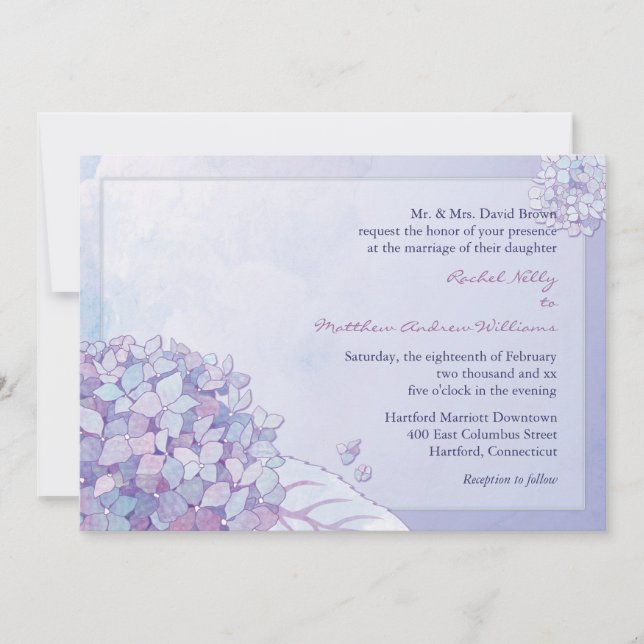 Purple Hydrangea Blooms Floral Wedding Invitation (Front)