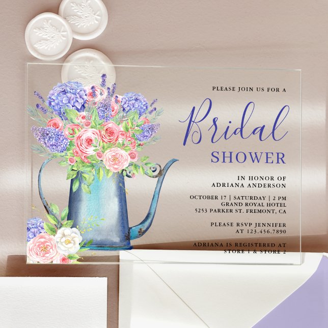 Purple Hydrangea Blush Pink Roses Bridal Shower Acrylic Invitations (Creator Uploaded)