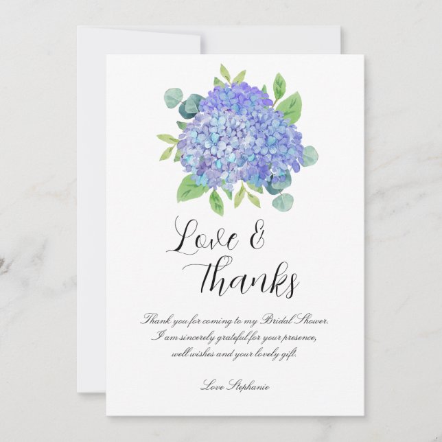 Purple Hydrangea Botanical Bridal Shower Thank You Card (Front)