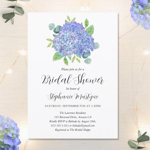 Purple Hydrangea Bouquet Botanical Bridal Shower Invitation