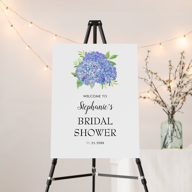 Purple Hydrangea Bouquet Bridal Shower Welcome Foam Board (In Situ (Stand))