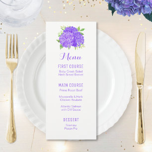 Purple Hydrangea Bouquet Watercolor Flower Menus