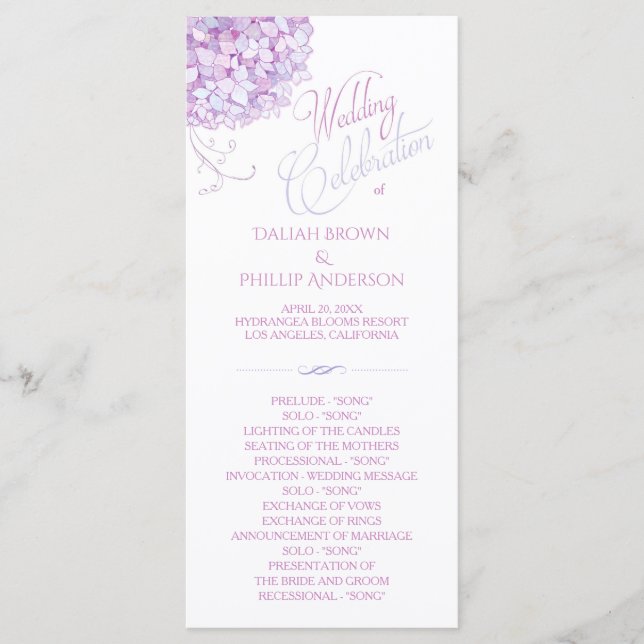 Purple Hydrangea Bouquet Wedding Program (Front)