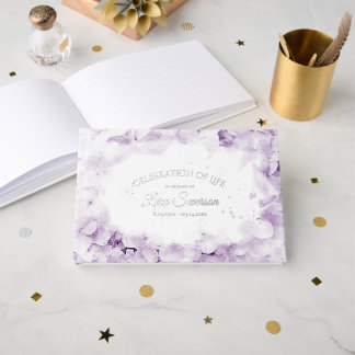 Purple Hydrangea Celebration of Life Memorial Foil Guest Book