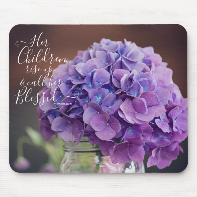 Purple Hydrangea Christian Mothers Day Verse Mouse Pad (Front)