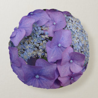 Purple Hydrangea Close up Round Pillow