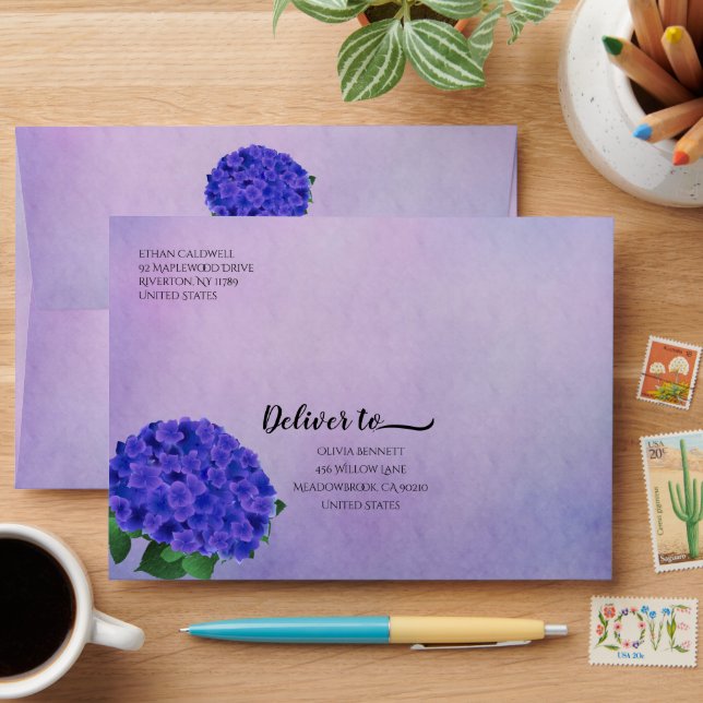 Purple Hydrangea Colorful Envelope (Desk)