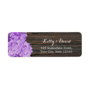 Purple Hydrangea Elegant Wood Rustic Wedding Label