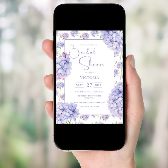Purple Hydrangea Floral Bridal Shower Invitation (Front Digital)