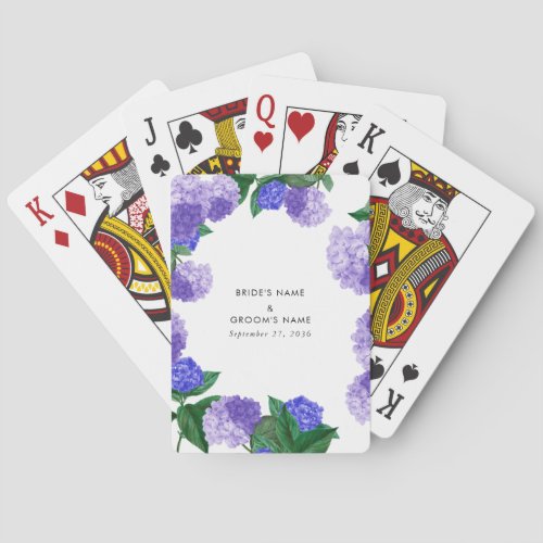 Purple Hydrangea Floral Greenery Modern Wedding Poker Cards