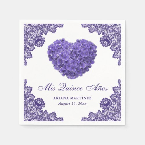 Purple Hydrangea Floral Heart Quinceaera Napkins