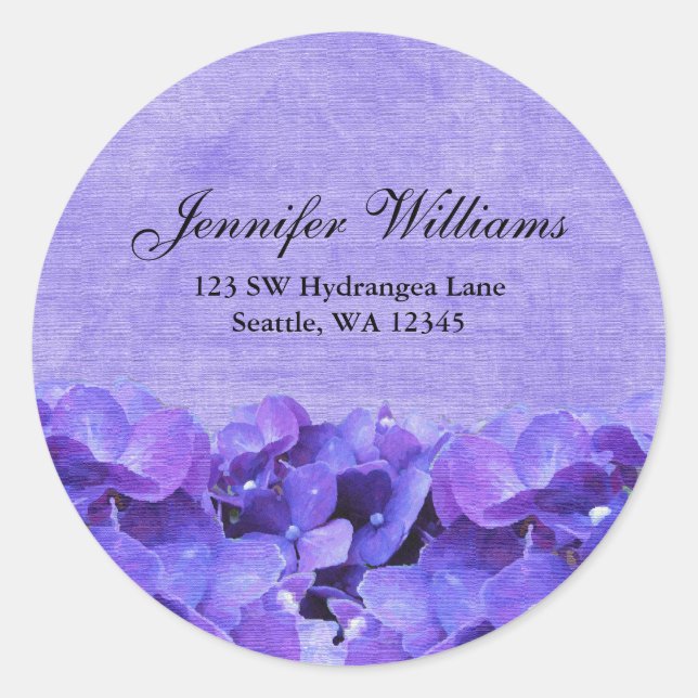 Purple Hydrangea Flower Address Label Sticker (Front)