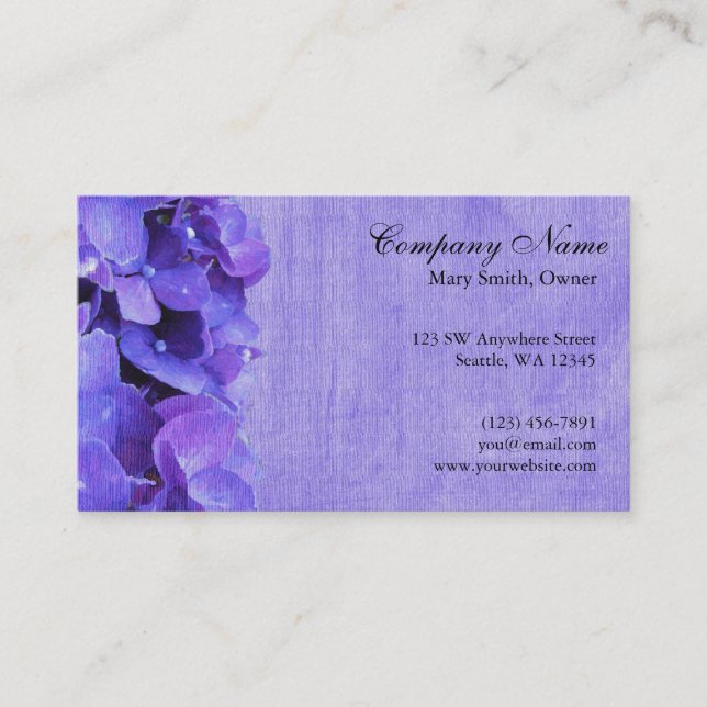 Purple Hydrangea Flower Custom Business Card (Front)