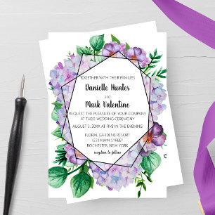 Purple Hydrangea Flower Geometric Wedding Invitation