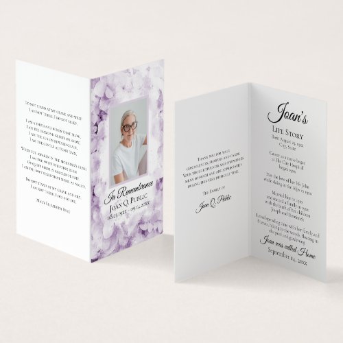 Purple Hydrangea Flower Watercolor Funeral Prayer  Business Card