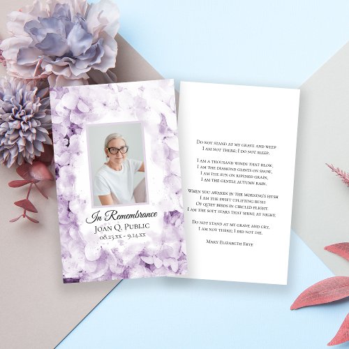 Purple Hydrangea Flower Watercolor Funeral Prayer Business Card