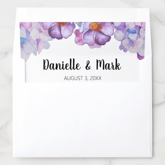 Purple Hydrangea Flower Wedding Envelope Liner (In Envelope)