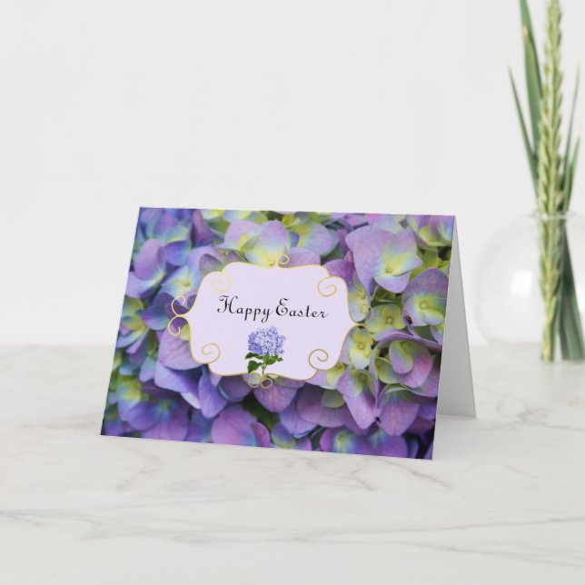 Purple Hydrangea flowers Easter Card (Front)