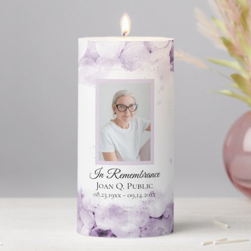 Purple Hydrangea Flowers Funeral Memorial Pillar Candle