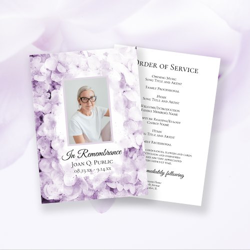 Purple Hydrangea Flowers Funeral Memorial Service Program