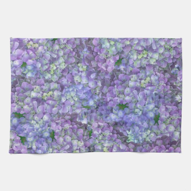 Purple hydrangea flowers kitchen towel (Horizontal)