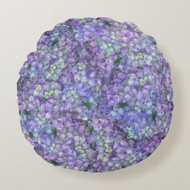 Purple hydrangea flowers round pillow (Front)