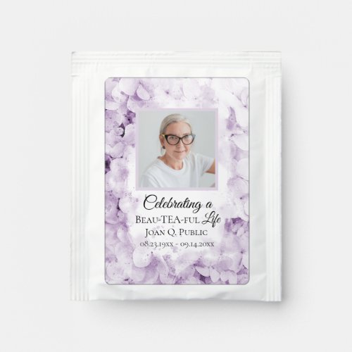 Purple Hydrangea Flowers Watercolor Funeral Favor Tea Bag Drink Mix