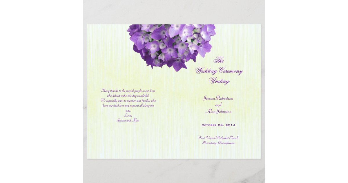 Purple Hydrangea Folded Wedding Program Template Zazzle Com