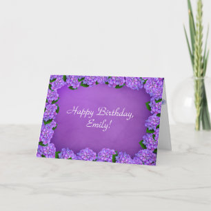 Purple hydrangea frame for birthday card