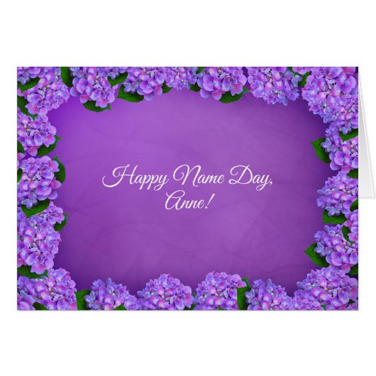 Purple hydrangea frame for Name Day Cards (Front Horizontal)