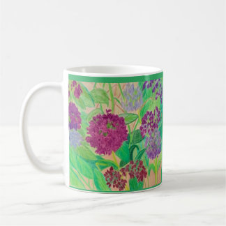 purple hydrangea, garden flowers coffee mug