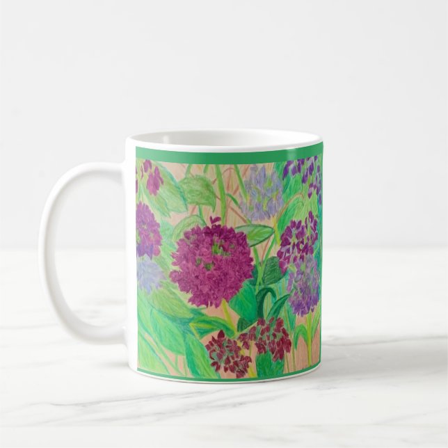 purple hydrangea, garden flowers coffee mug (Left)