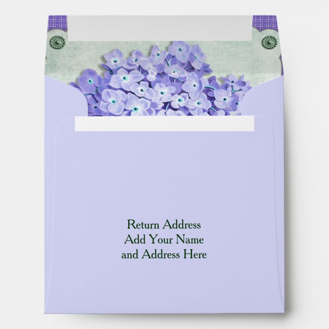 Purple Hydrangea Green Paper Ribbon Square Cutouts Envelope (Back (Bottom))