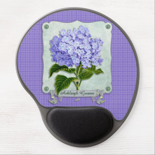 Purple Hydrangea Green Paper Ribbon Square Cutouts Gel Mouse Pad