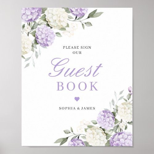 Purple Hydrangea Greenery Wedding Guest Book