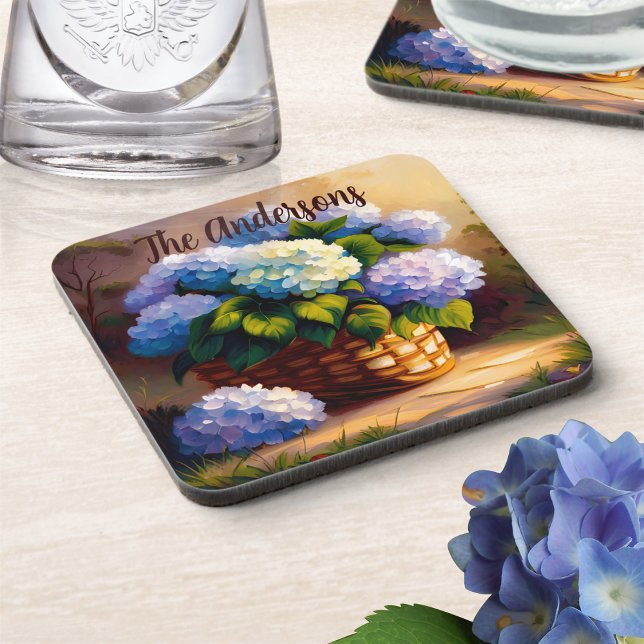 Purple Hydrangea in Basket Beverage Coaster (Creator Uploaded)