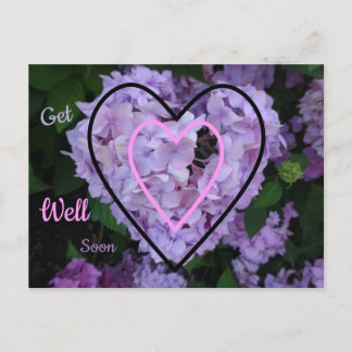 Purple Hydrangea in Hearts Get Well Soon Postcard