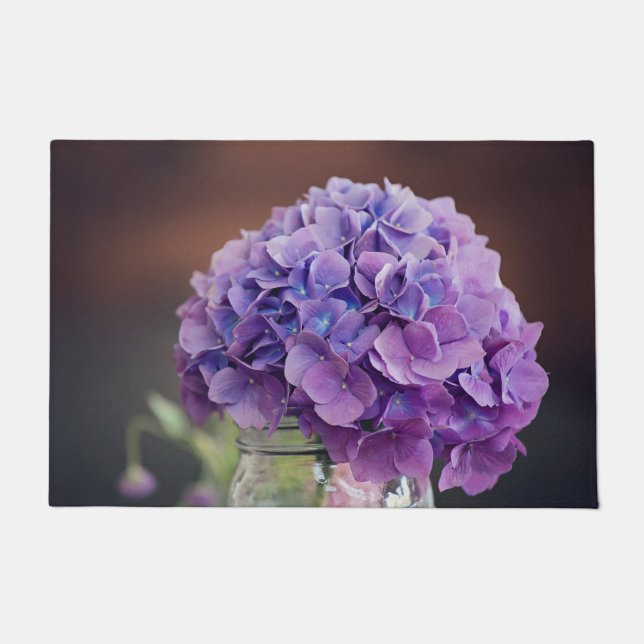 Purple Hydrangea in Mason Jar Photograph Doormat (Front)