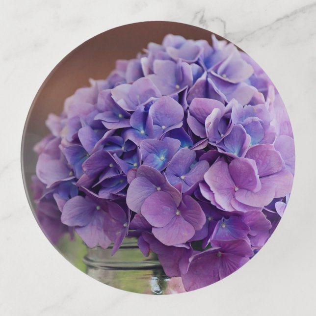 Purple Hydrangea in Mason Jar Photograph Trinket Tray (Front)