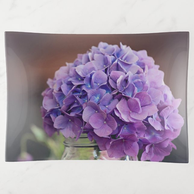 Purple Hydrangea in Mason Jar Photograph Trinket Tray (Front)