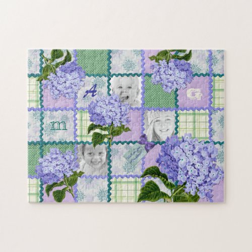 Purple Hydrangea Instagram Photo Quilt Collage Jigsaw Puzzle