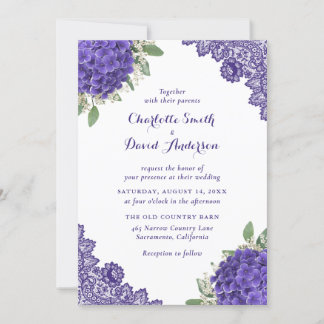 Purple Hydrangea Lace Wedding Invitations