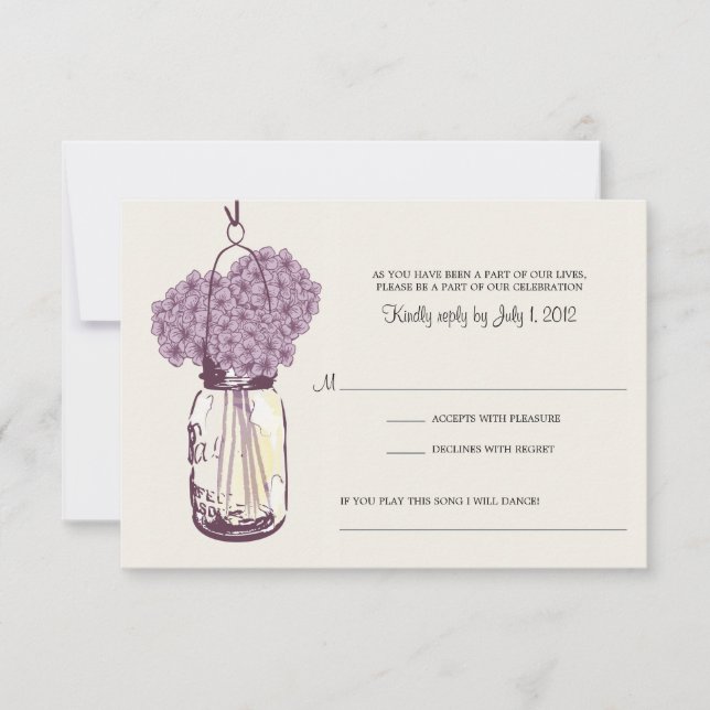 Purple Hydrangea & Mason Jar Wedding RSVP (Front)