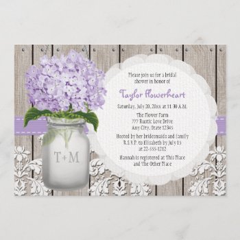 Purple Hydrangea Monogram Mason Jar Bridal Shower Invitation by OccasionInvitations at Zazzle